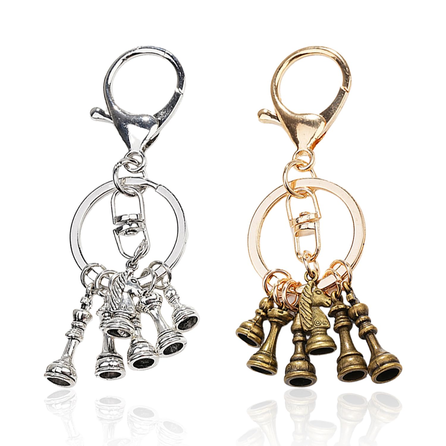 Ysdyy Unisex Silver 2 Pieces Chess Keychain, Lobster Clasp Keychain, Chess Piece Pendant Keychain, Creative Key Pendant, Gift For Chess Lovers