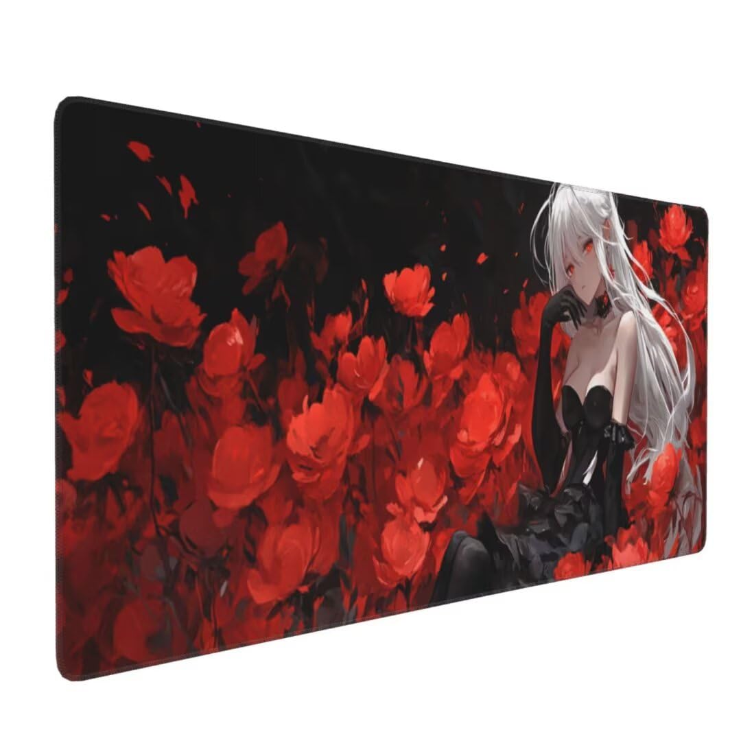 Tappetino Mouse XXL 1400x600x3mm Tappetino Mouse Fiore Ragazza Impermeabile Tappetino Gaming Mouse Pad XXL Tappetino Scrivania, Base Antiscivolo Migliora Precisione e Velocità per Desktop/Ufficio