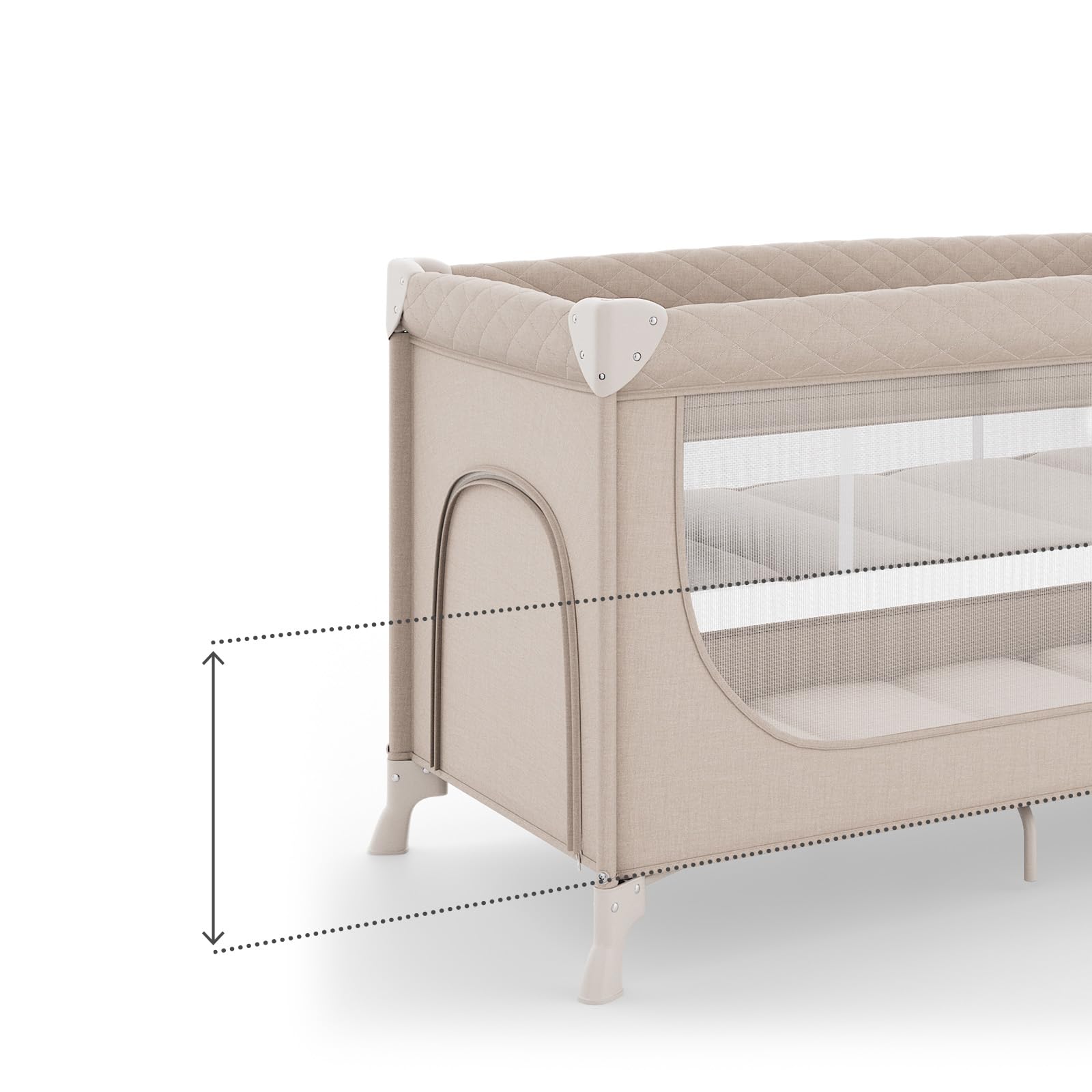 Kinderkraft LEODY UP, 2-in-1 Kinder- und Reisebett, Laufstall, klappbar, mit 2 Bodenhöhen, Rollen mit Arretierung, Seiteneinstieg, Mesh-Seiten, Tragetasche, Beige