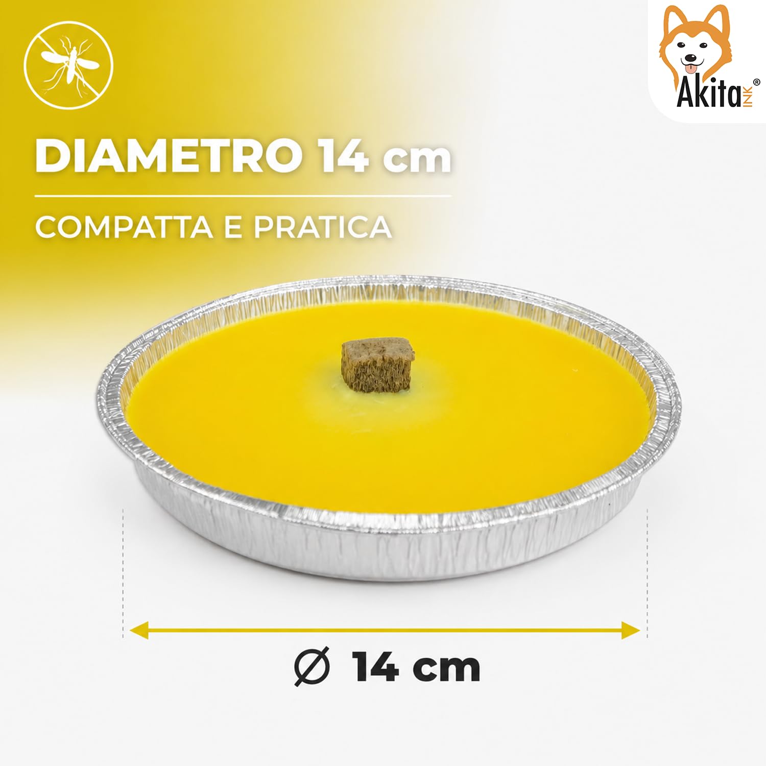 Akitaink Candele Citronella Antizanzare Esterno, Set da 5 Pezzi | Fiaccole Ø 14 cm, Ciotola di Alluminio, Disponibili in Set da 5 o 10