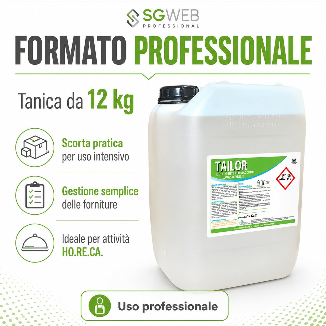 Detergente Lavastoviglie Professionale 12 kg, Detersivo Liquido per Macchine Lavastoviglie, Pulizia Stoviglie, Piatti, Bicchieri e Posate, Formato Tanica per Ristoranti e HO.RE.CA