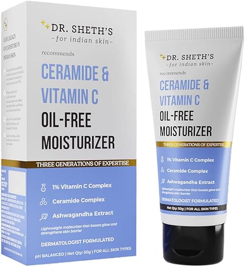 Dr. Sheth’s Ceramide & Vitamin C Oil – Free Moisturizer| Lightweight Moisturizer to Hydrate & Brighten Skin | With Vitamin C, Ceramide &…