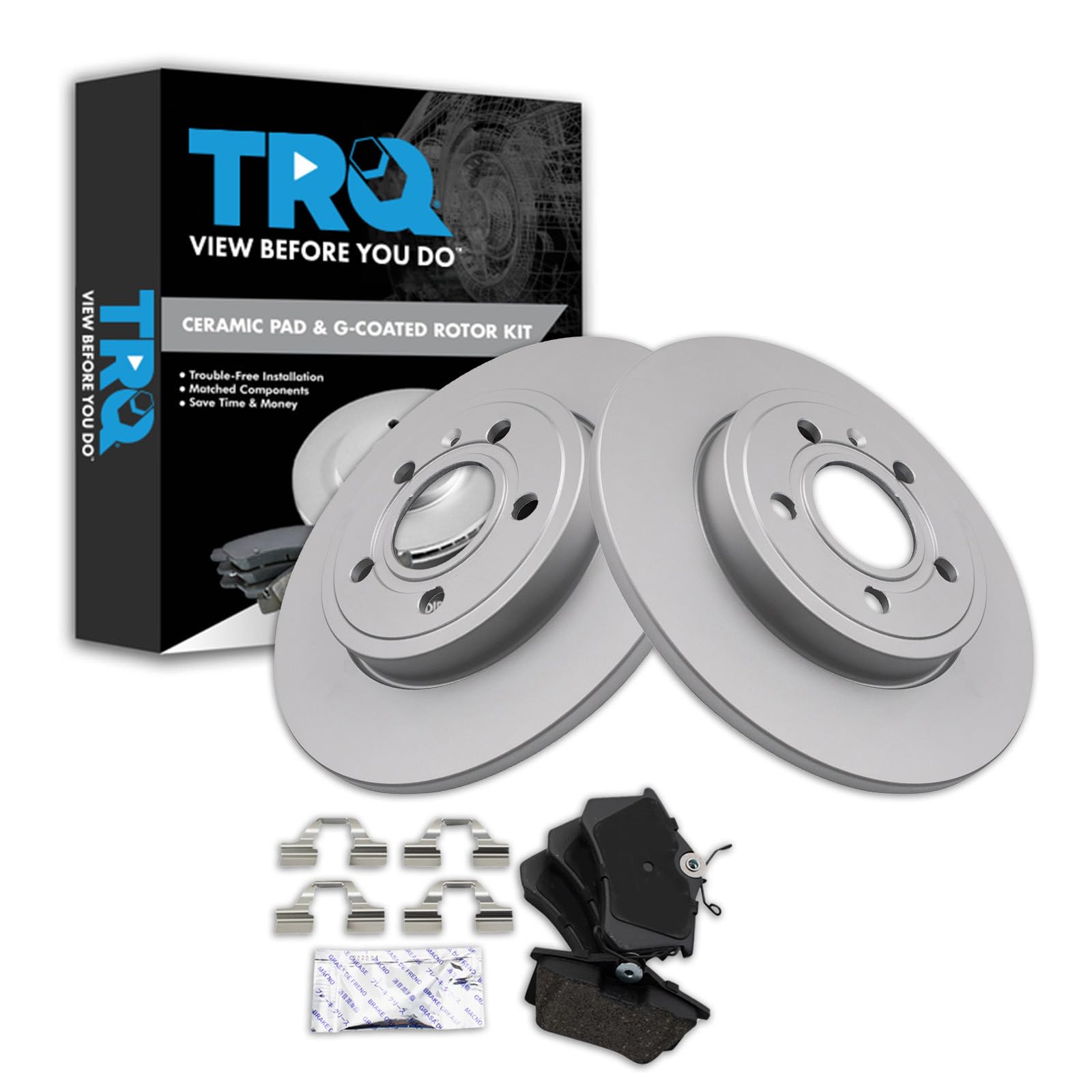 TRQ Rear Brake Pad and Rotor Set Ceramic G Coated Rotors 288 mm Compatible with 2006 Audi A4 Quattro