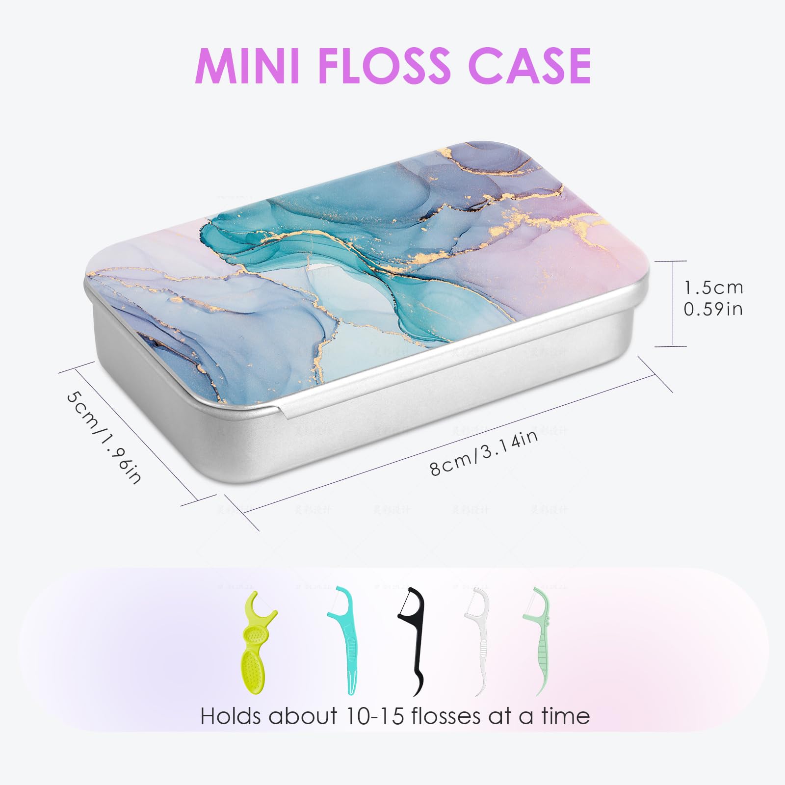Paquete de 2 palillos de hilo dental de viaje, contenedor portátil recargable, dispensador de hilo dental pequeño y soporte de hilo dental, recipientes pequeños de caja de hojalata.