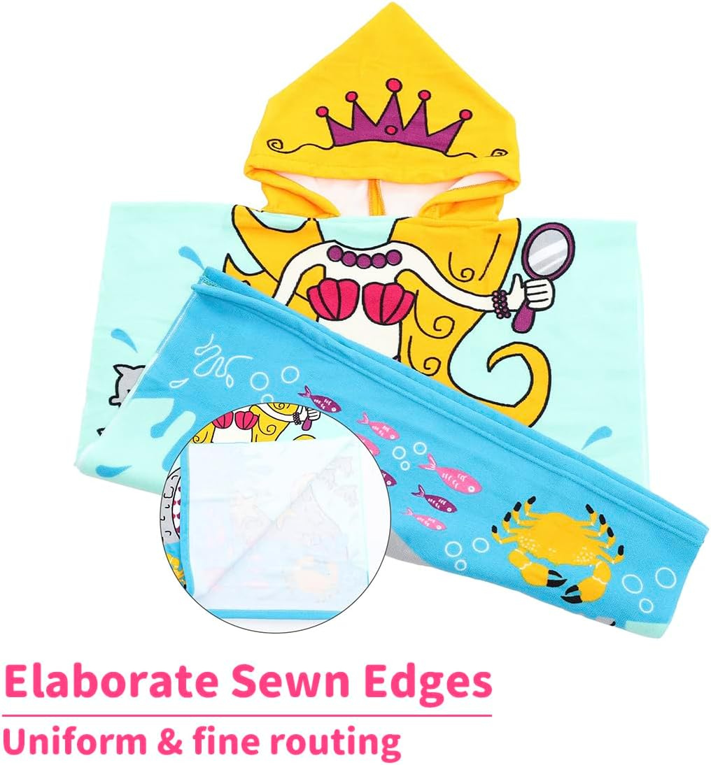 Cute Animal Hooded Beach Towel, Microfiber Bath Towels For Kids Toddler Infant Boy Girl, Animal Towels For Bath Pool Swim Swimwear Summer Beach Cartoon Shower Gifts (24x24 Inch, Mermaid Blue) - Image 7