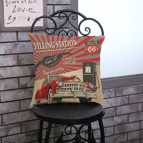 Easternproject Vintage Throw Pillow Covers Decorative Cartoon 66 Route Cars Print Funny Quote Cotton Blend Linen Pillow Cushion Cover 18X18 Inches (Feeling Station A) #TOP1