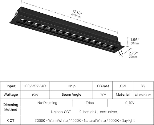 Miniatura 2 de SCON Foco de matriz ajustable empotrable de 10W 3000K, 750LM TRIACELV0-10V LED luz lineal, Downlight con borde negro, emparejado con controlador