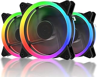 novonest RGB Fan,120mm Silent Computer Cooling PC Case Fan,Dual Halo Adjustable Color 3-Pack Black RGB Fan,Mute and Large Air Volume with Controller, RGB123-3