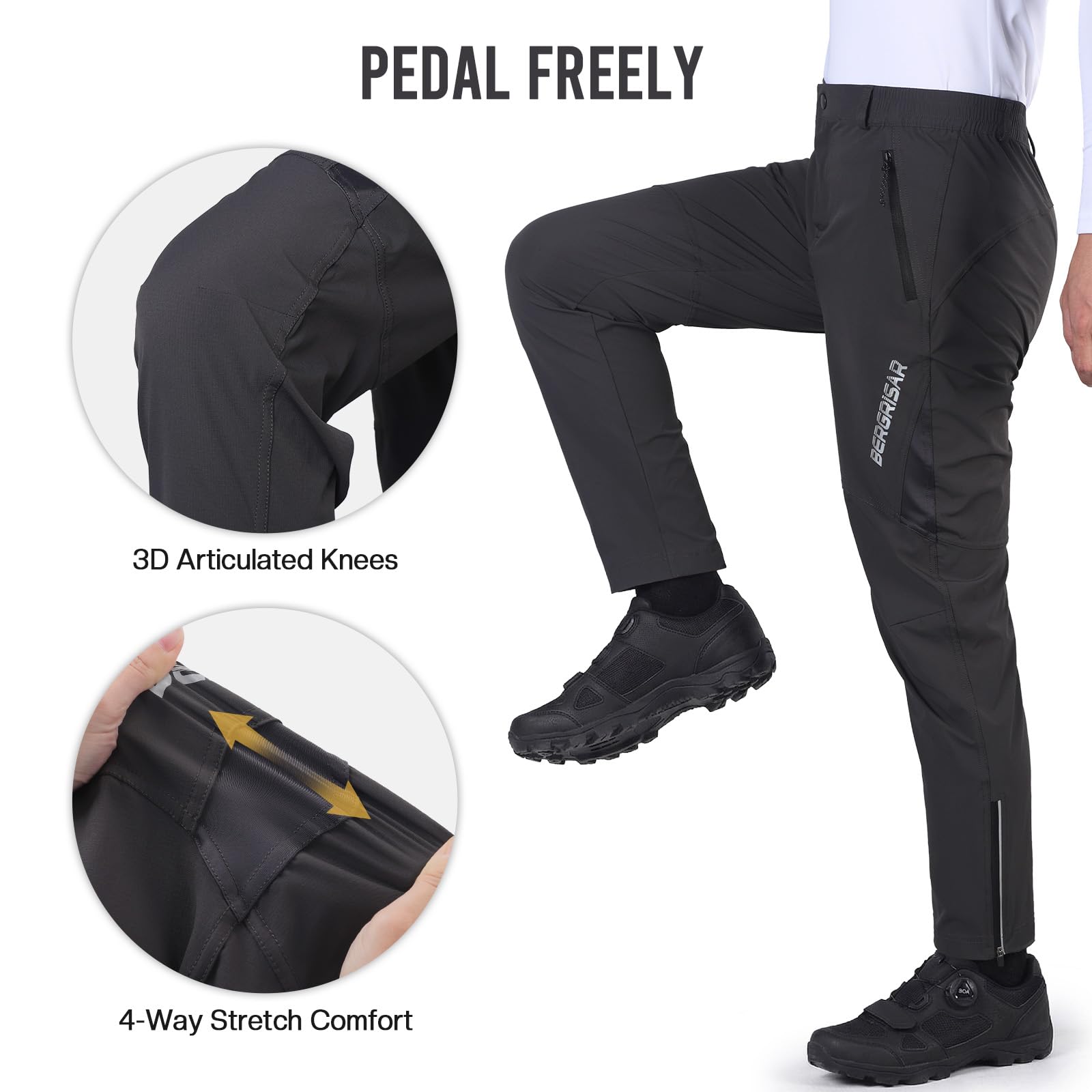 BERGRISAR Pantalon de cyclisme pour homme - Imperméable - Avec poches zippées - Séchage rapide - Extensible dans les 4 sens - Pour randonnée, course à pied