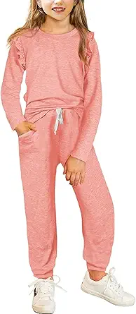 Yekaty Kids Girls Clothes Stylish Ruffled Tops and Pants with Pockets Clothing Sets 2 Piece Outfits