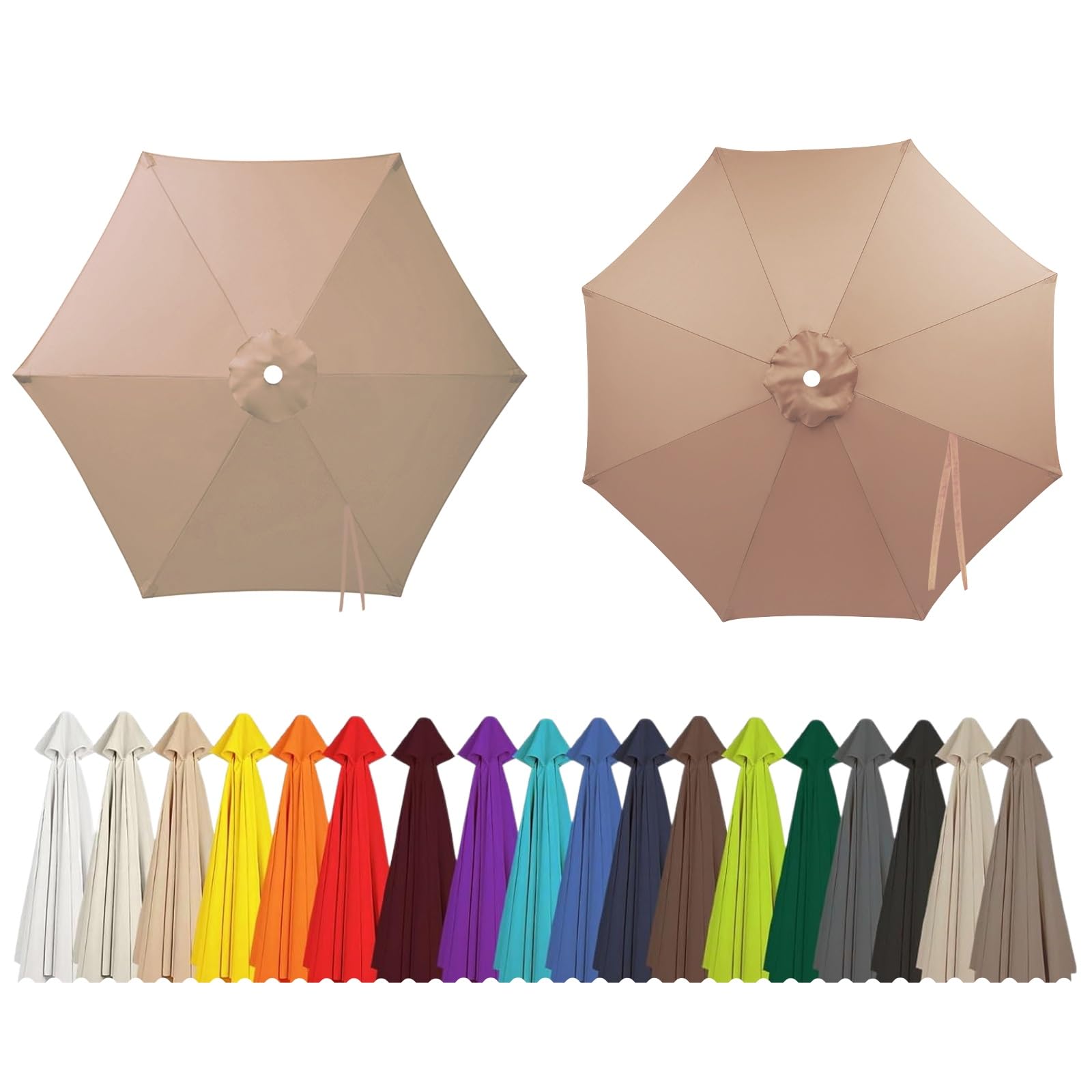 2m 2.5m 2.7m 3.0m 4.0m Replacement Parasol Canopy 6/8 Arms, UV30+ Waterproof Garden Umbrella Parasol Cover, Large Canopy Sun Beach Umbrellas for Garden Patio Pool(Champagne,6-RIBS-6.6FT/2.0m)