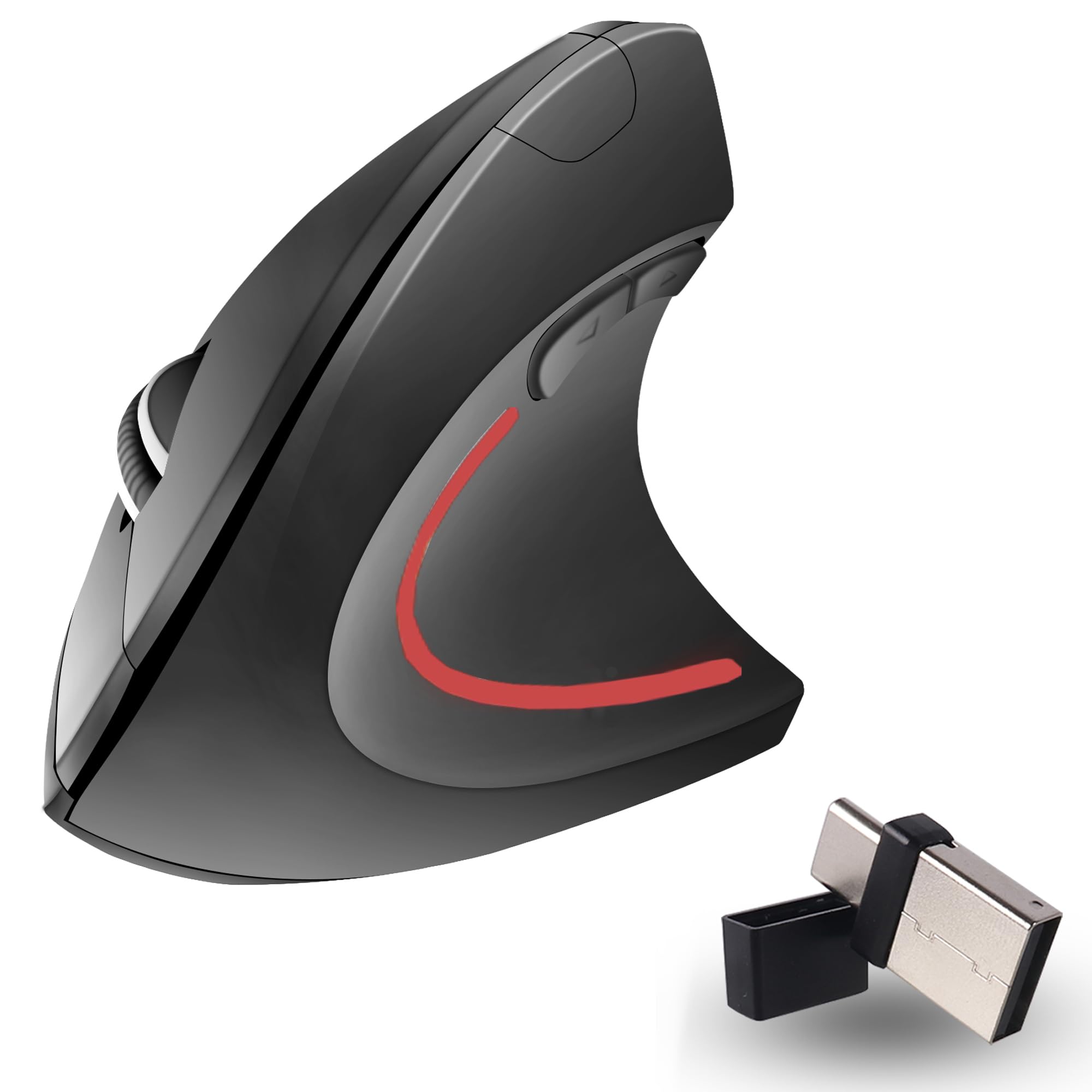 Mouse ergonomico verticale wireless 2,4 GHz ottico (USB-A + adattatore USB-C) 2 modalità mouse wireless 1600 3 sensibilità regolabile 6 pulsanti per laptop/computer/Mac/Windows/PC/tablet/iPad, per