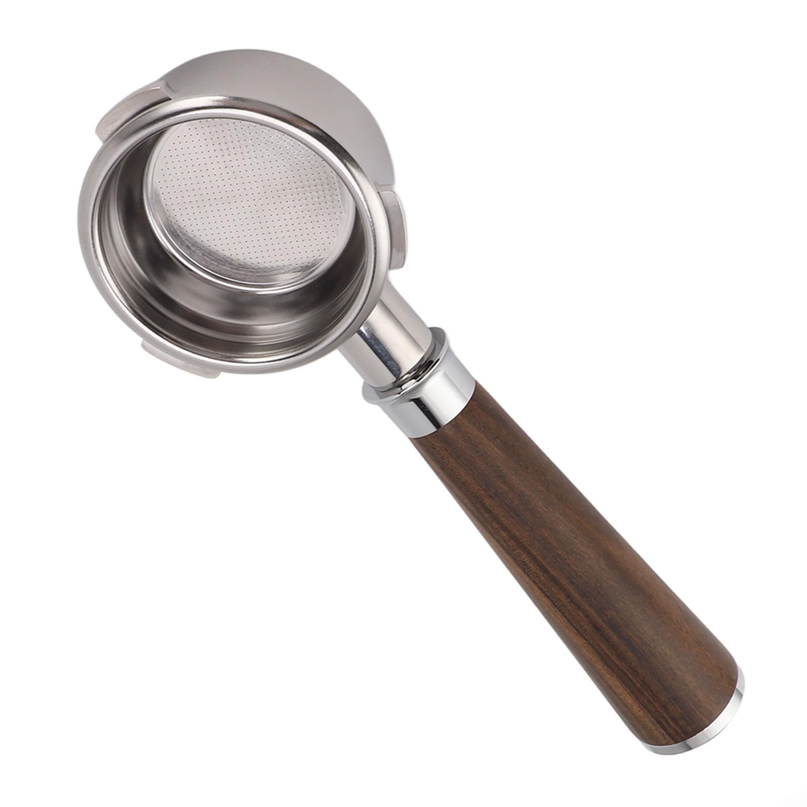 Portafiltro sin fondo de 58 mm con 3 orejas de acero inoxidable para café con mango de madera maciza, mango de café Barsetto para máquina de café, mango de café (introduce una rama de ácido negro)