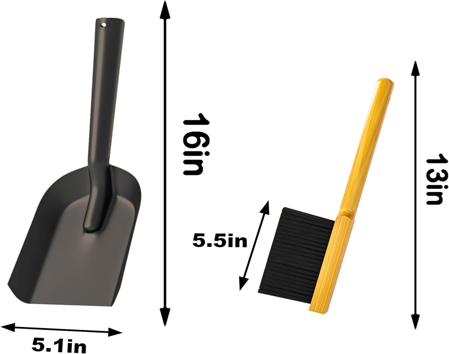 Kingson Small Fireplace Shovel & Brush Set, Steel Ash Coal Dustpan