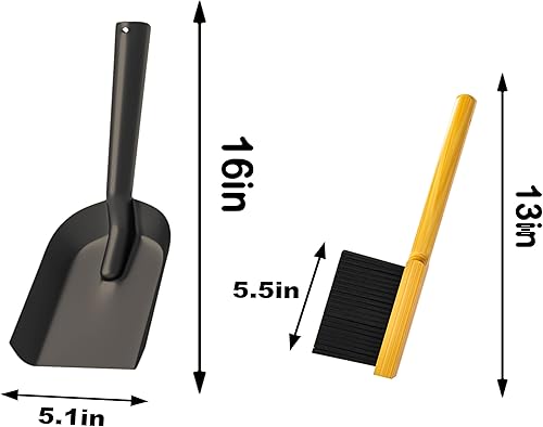 Miniatura 4 de Kingson Pala de chimenea y cepillo negro, juego de recogedor pequeño, acero duradero, juego con recogedor de chimenea y cepillo, pala de carbón