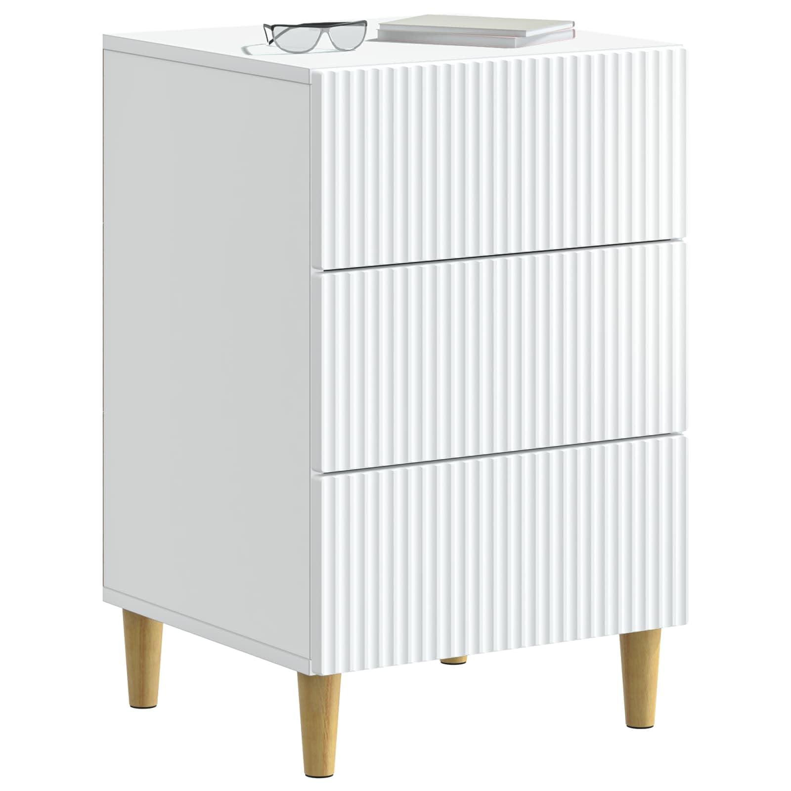 Mesita de noche blanca con 3 cajones, 43 x 41 x 66,5 cm