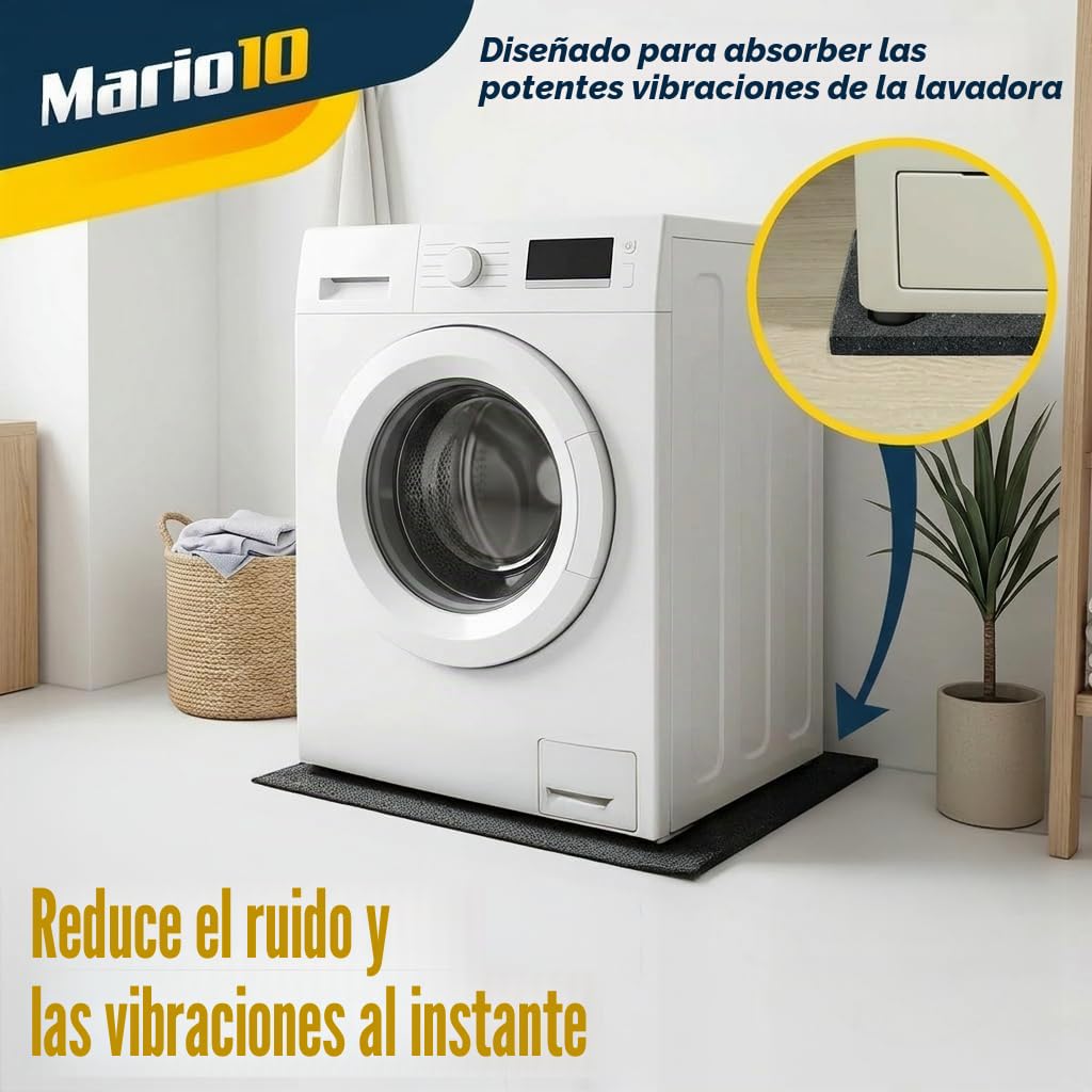 Alfombrilla antivibración para lavadora, 60 x 60 x 1,5 cm, goma para aislamiento de vibraciones, absorción de golpes, reducción de ruido, protección del suelo