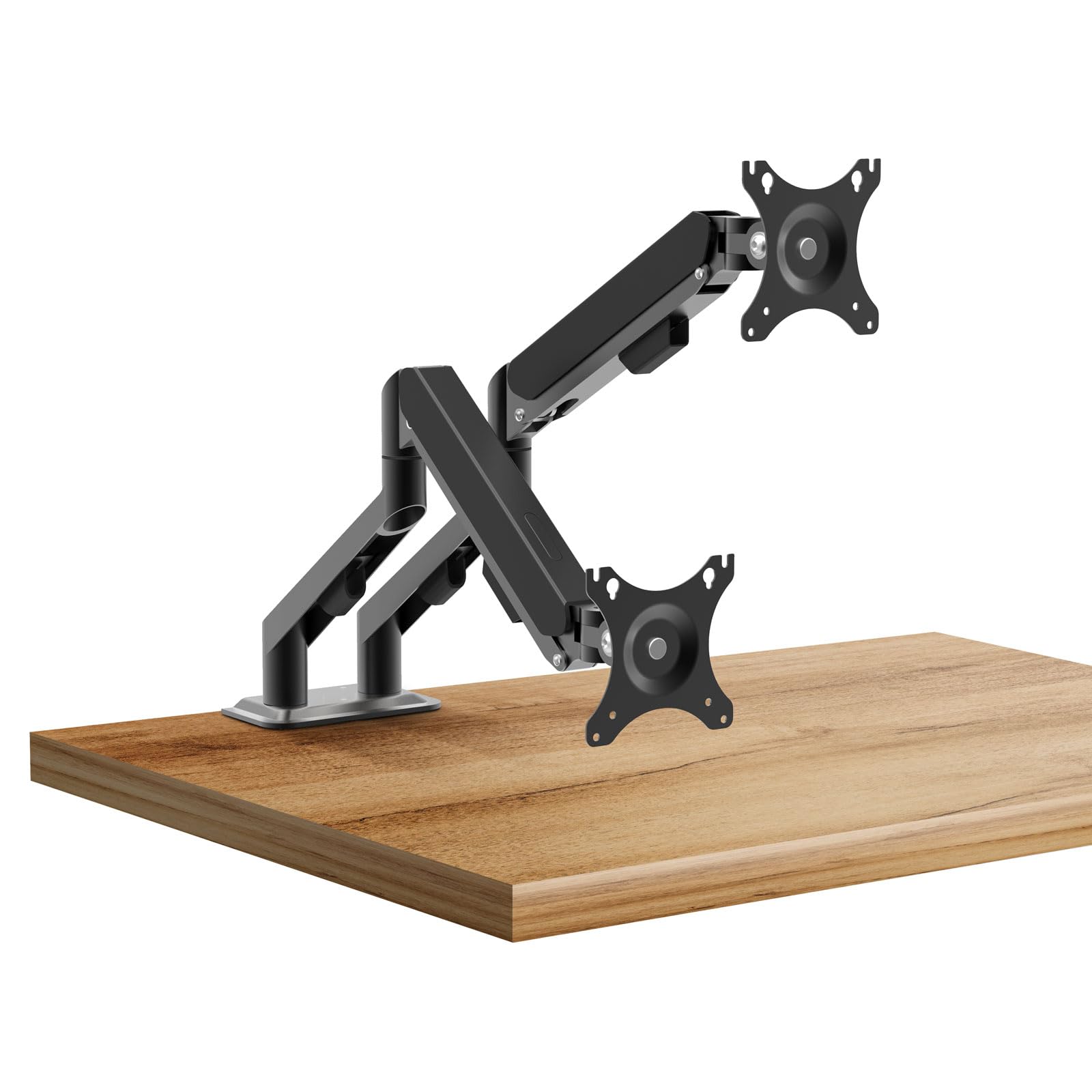 Brazo para Dos monitores – Soporte de Escritorio para 2 Pantallas de hasta 32 Pulgadas – Soporte VESA Totalmente Ajustable con fijación de Pinza y pasacables – Acero Resistente – Negro