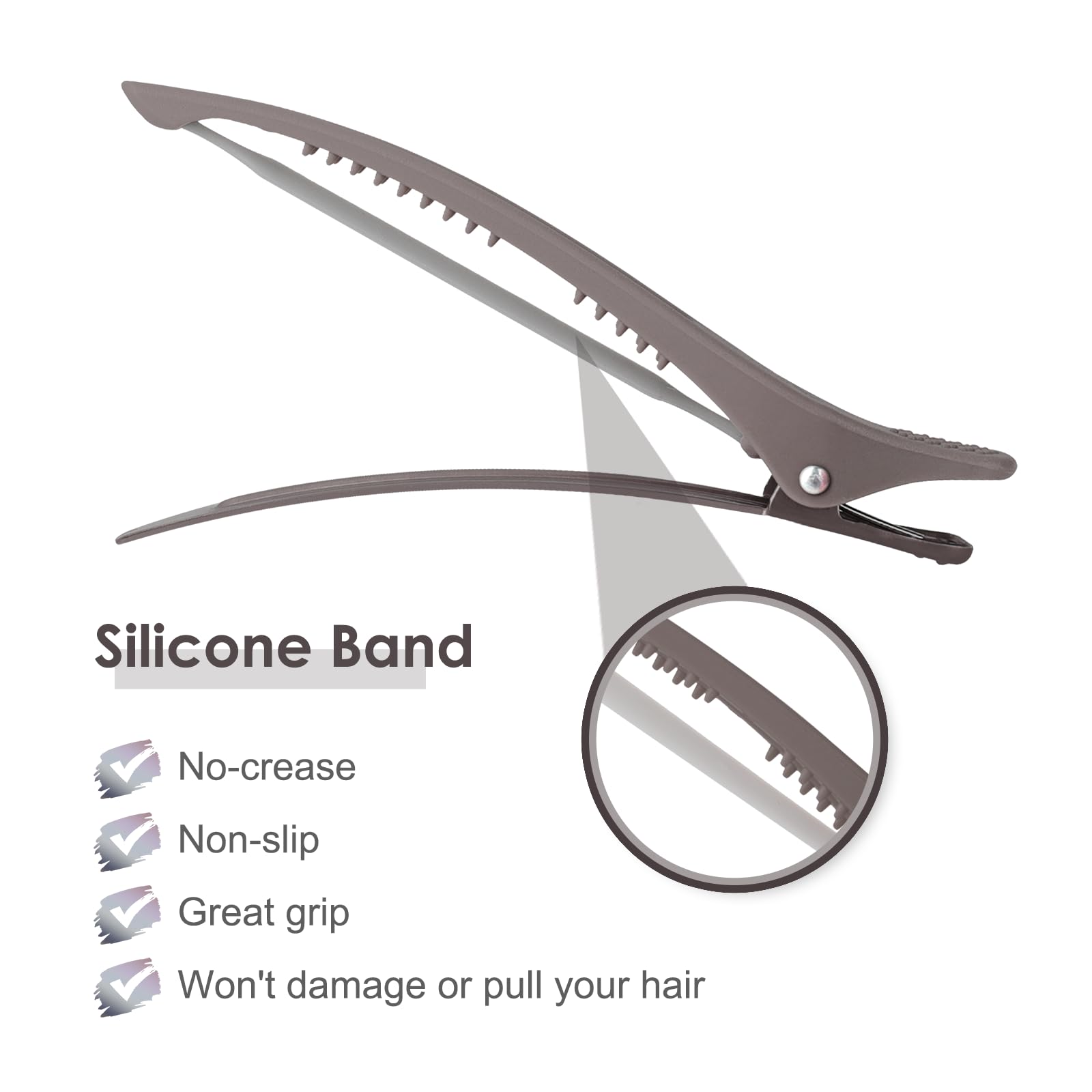 AIMIKE 6pcs Hair Styling Clips - Salon Sectioning & Cutting Clips with Silicone Band, No Crease Duck Billed Design - Image 3
