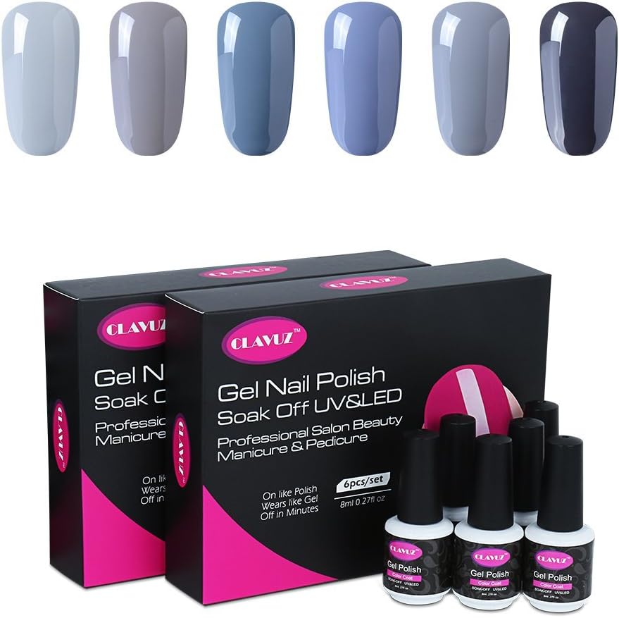 CLAVUZ Gel Nail Polish 6PCS Gray Colours Soak Off UV LED Nail Art