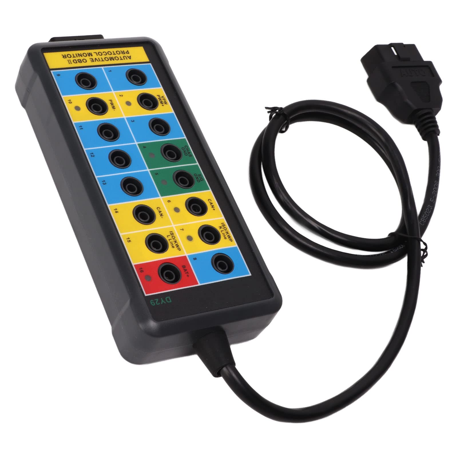 Qiilu 16-poliger OBD2-Breakout-Box OBDII-Protokolldetektor Schnelle Erkennung und einfacher Zugriff auf Überwachungssignale Diagnoseprotokolldetektor OBDII-Schnittstelle für Fahrzeuge