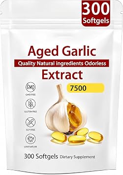 Aged Garlic Extract Odorless Organic Garlic Extract Capsules, Heart Support, All-Natural, 300 Softgels