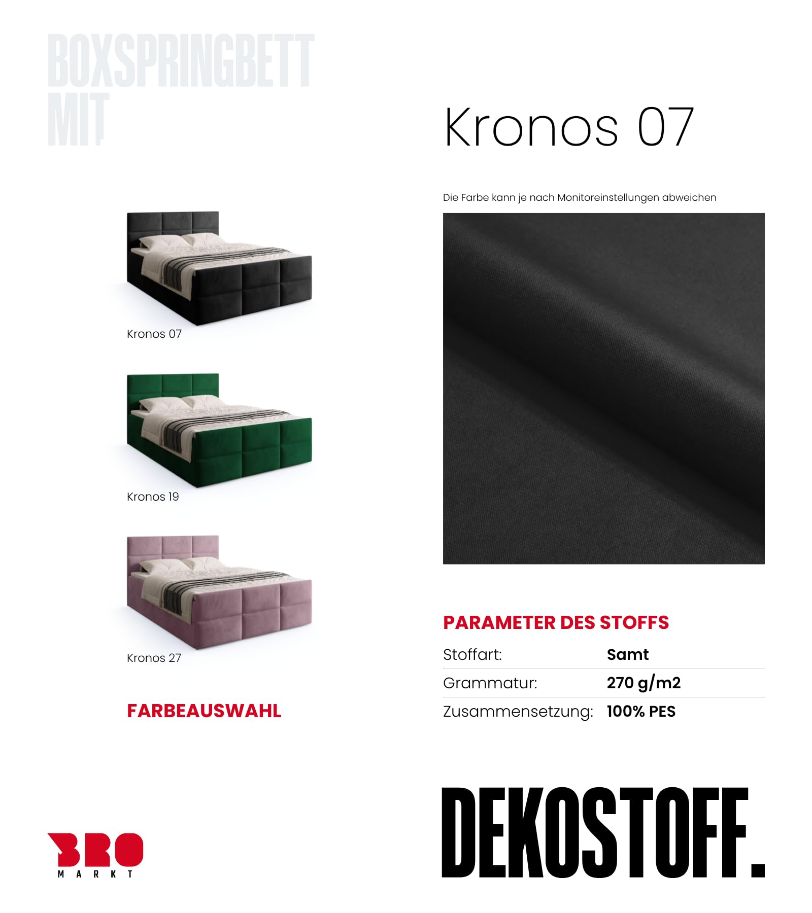 BROMARKT Boxspringbett mit Matratze 180x200 Bett mit Bettkasten Schwarz
