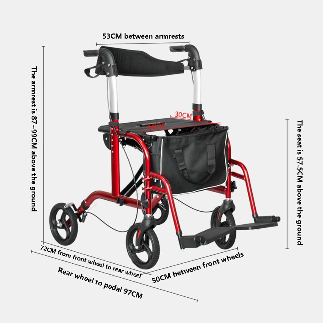 4 Ruedas Caminadores,Andador plegable con reposapiés,andador rollator con freno,Caminador Andador Aluminio con Ruedas,Para uso exterior e interior A