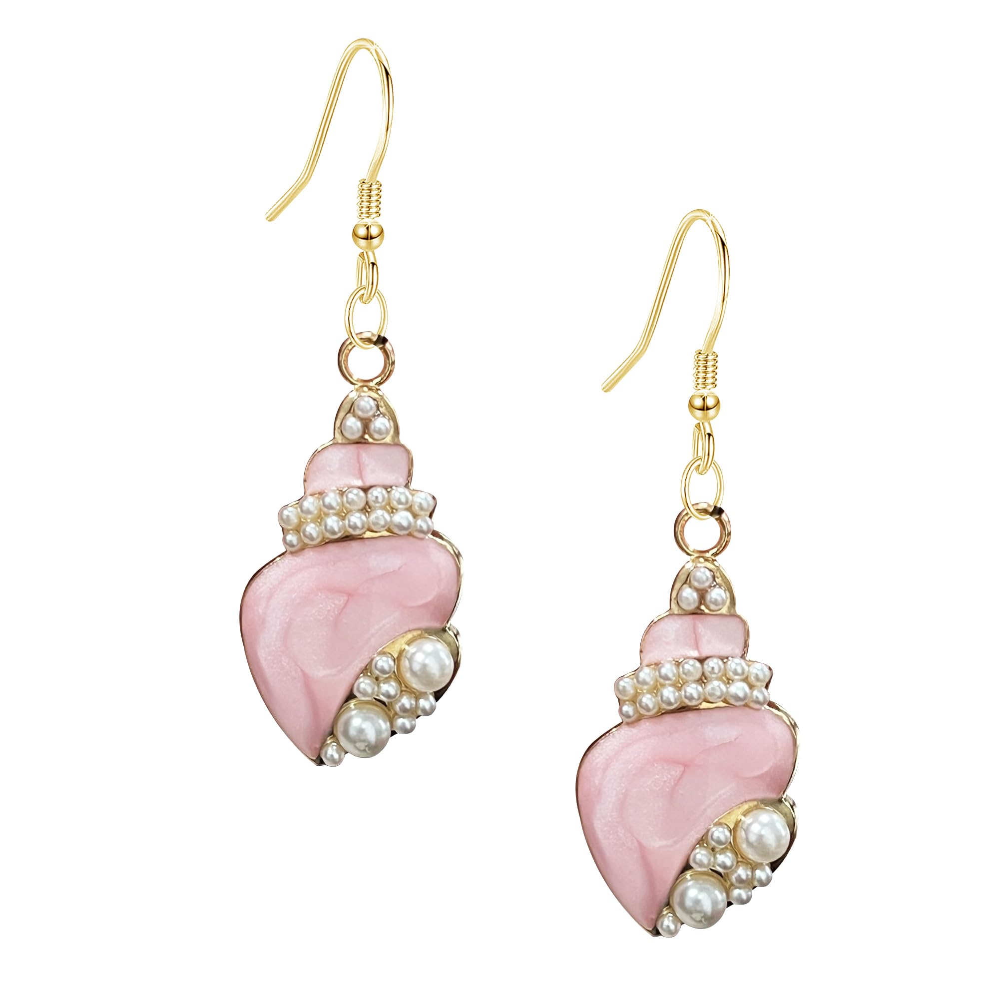 Aishgjia Cute Simple Seashell Conch Pearl Dangle Earrings Summer Beach Shell Conch Earrings for Women Ocean Jewelry
