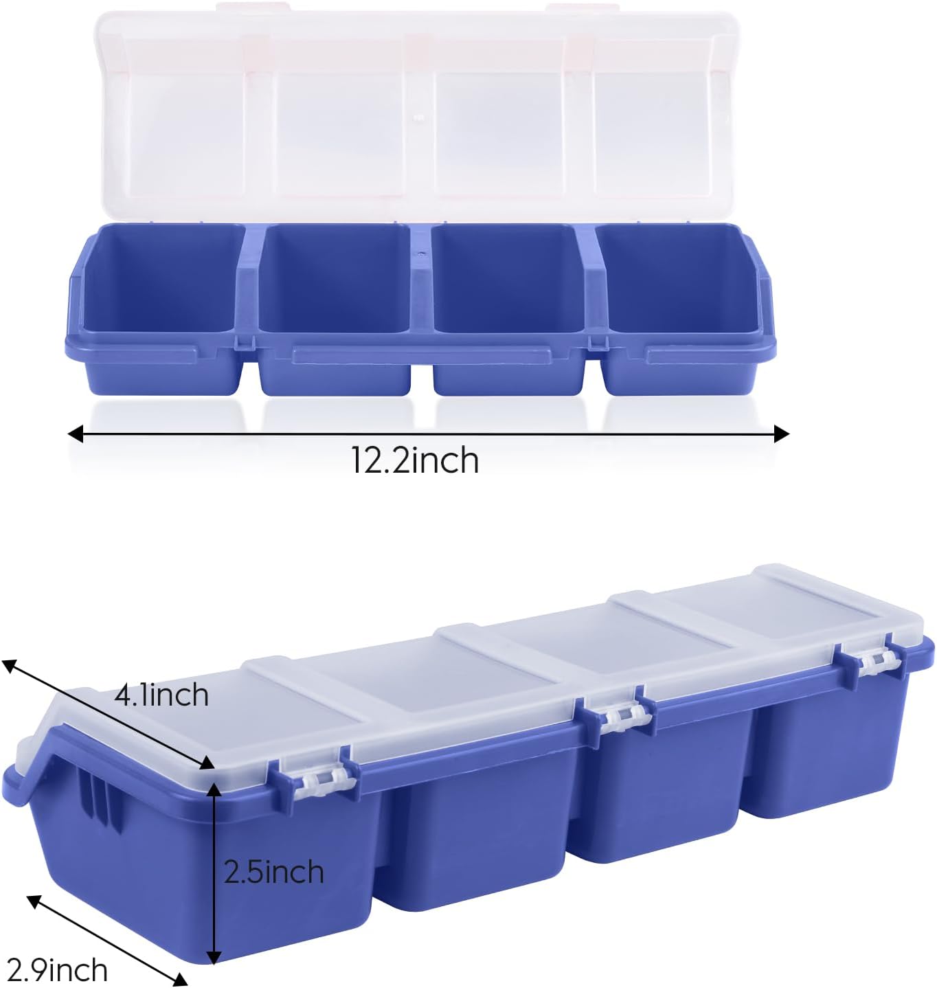 4 Pack Screw Organizer Box with Lids, 4 Compartments Tool Bin Stackable Sorting Screw Toolbox for Garage Nails Hardware Workbench Organizing Storage, Blue