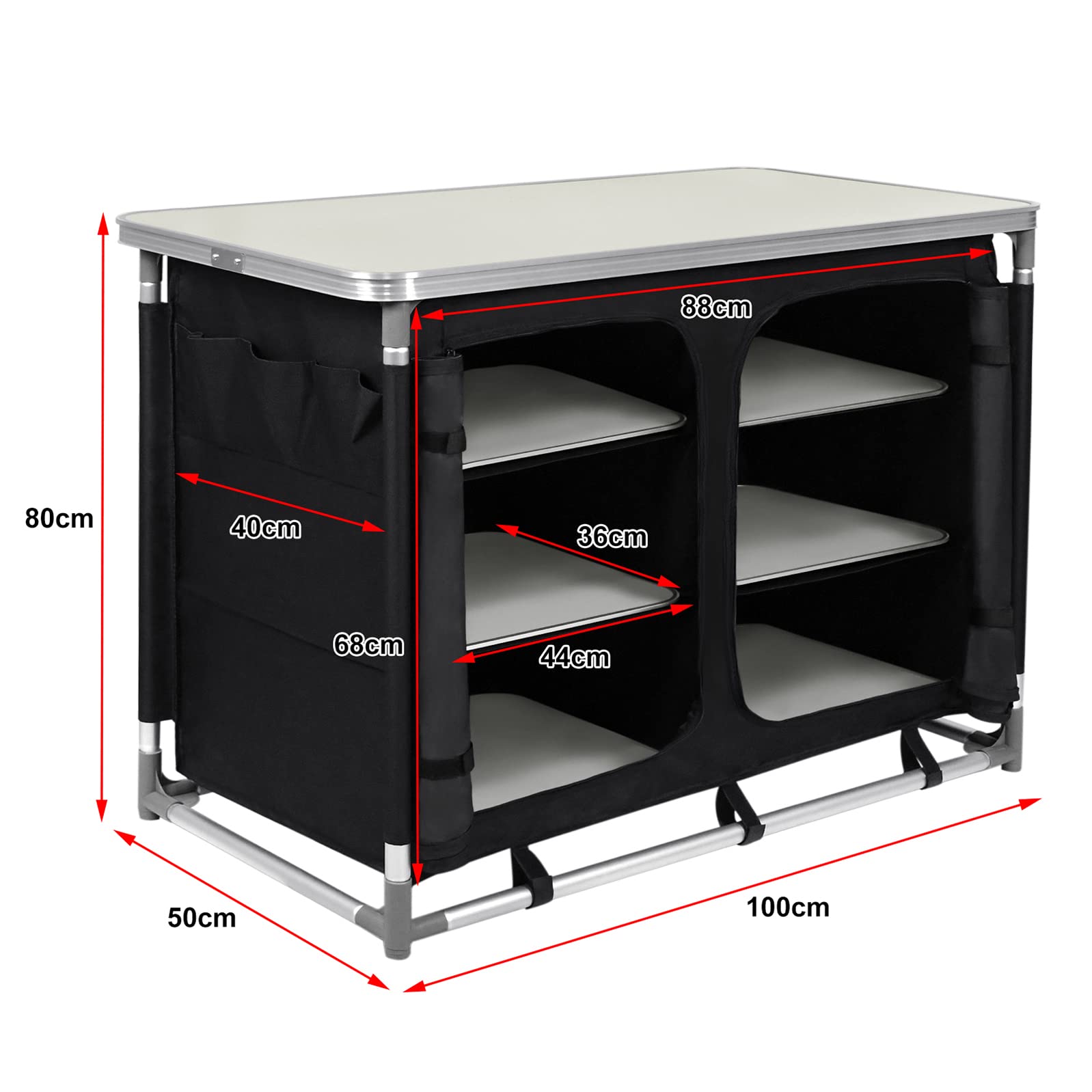 LZQ Campingküche Faltbar Campingschrank Klappbar Camping Küche mit Aluminiumgestell inkl. Tragetasche, Tragbar Campingküche Schrank Zeltschrank für Camping Reisen Garten Balkon Party (Type C)