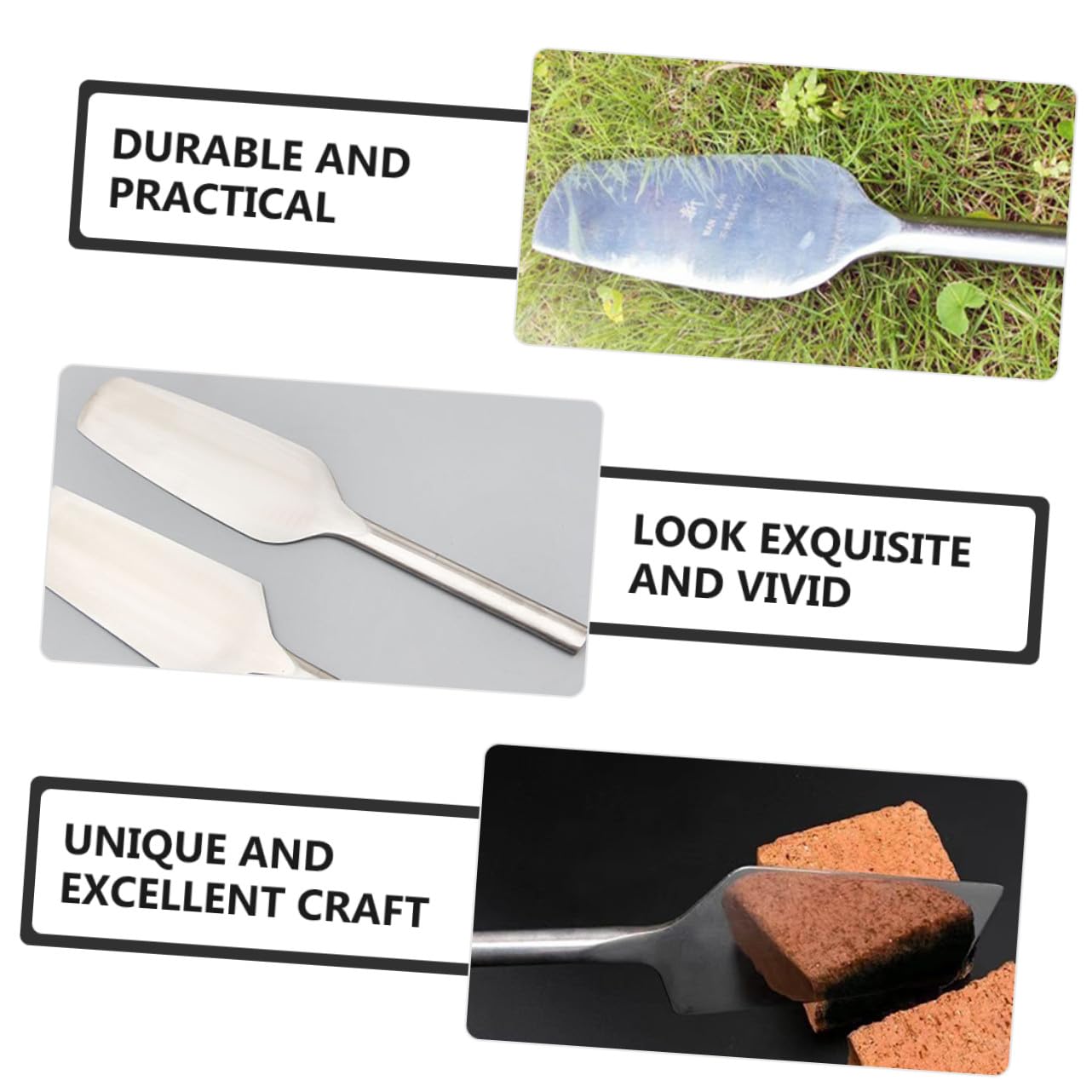 TEHAUX Truelle à Briques Inoxydable Robuste Outils de Maçonnerie Finition Béton Tête Plate Antiadhésive Ergonomique pour Construction Chantier Usage Professionnel
