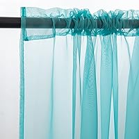 Vista 4 de Cortinas traslúcidas color azul lago para ventana de 72 pulgadas de largo, 2 paneles - Panel de bolsillo para barra de cortina básico