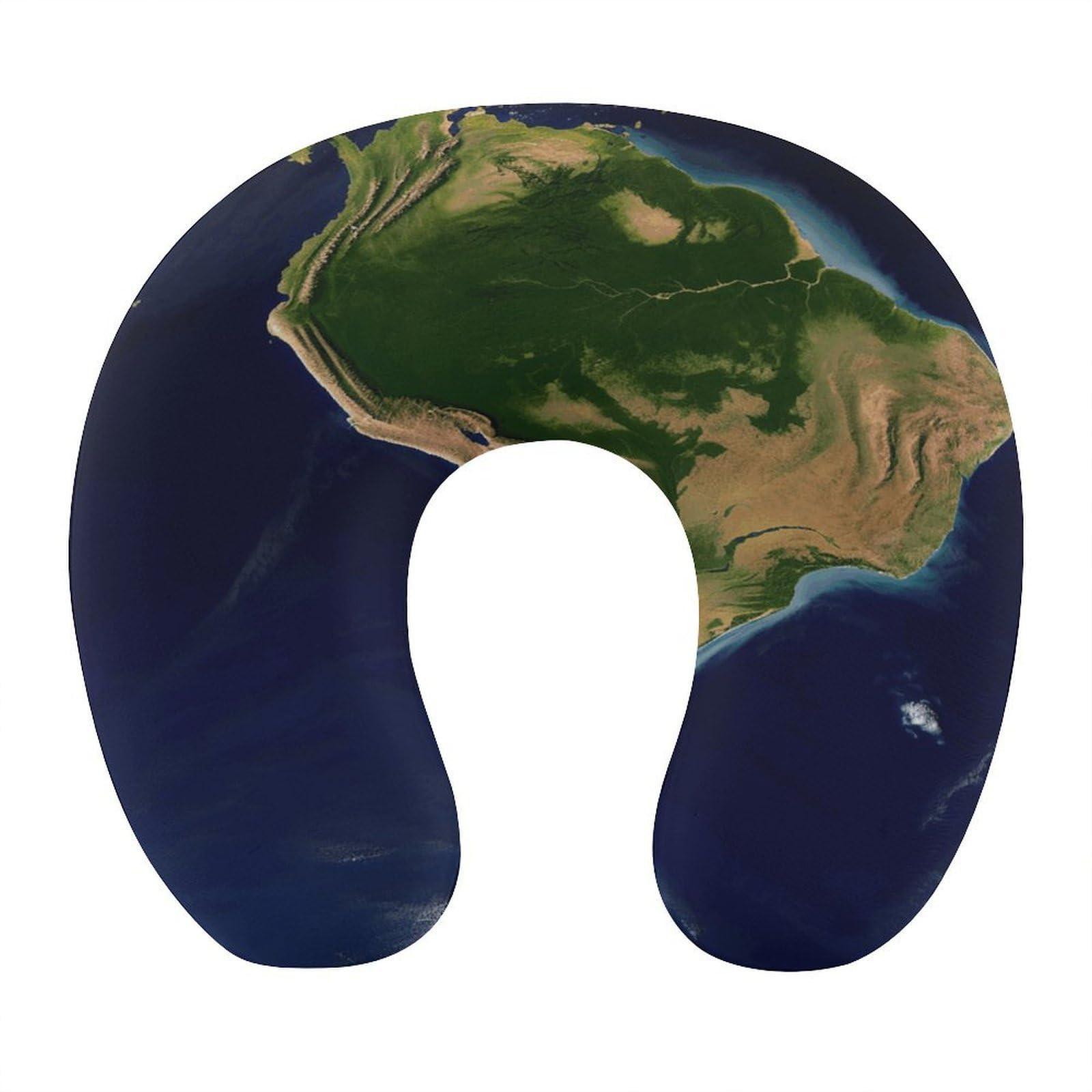 FekiLoot South America Satellite Image Travel Pillow,U Shaped Office Napping Pillow Support Neck and Head Comfortable Travel Neck Pillow U Shape Sleeping Essentials for Long Haul Flights
