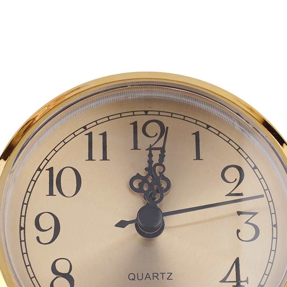 Miniuhr-Einsatz, 8,9 cm, rundes Quarzuhrwerk, Miniaturuhr, goldfarbenes Zifferblatt, goldfarbene Lünette, arabische Ziffern, passend für Loch mit 7,6 cm Durchmesser (goldfarben)