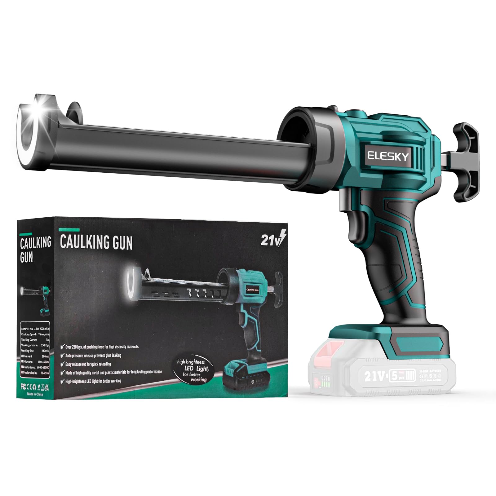 Pistola Elettrica per Silicone 18V, 300-310 ml, Senza Batteria | 4 velocità, funzione antigoccia, luce LED e dosaggio preciso, compatibile con batterie Makita 18V.