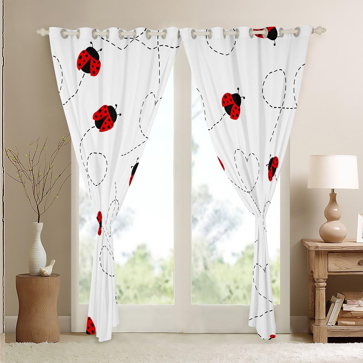 Tende oscuranti a righe con coccinelle per soggiorno 30% -50% tende oscuranti per e bambine graziose tendekawaii tendaggicon cartoni animati 1676 x 1828 cm (larghezza x lunghezza)