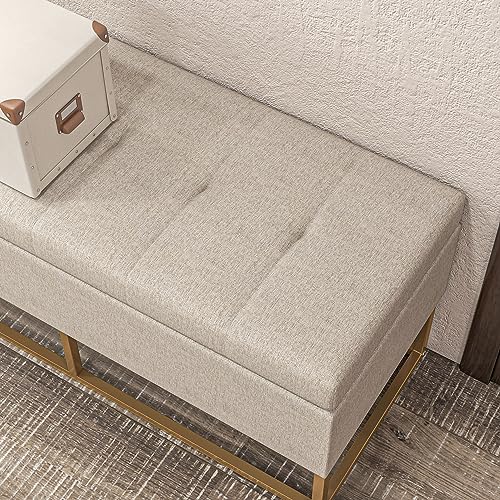 HOMCOM Baúl de Almacenaje para Dormitorio Puff de Almacenaje Tapizado de Lino Sintético con Tapa Abatible y Patas de Acero para Salón 110x44x48 cm Beige - imagen 7