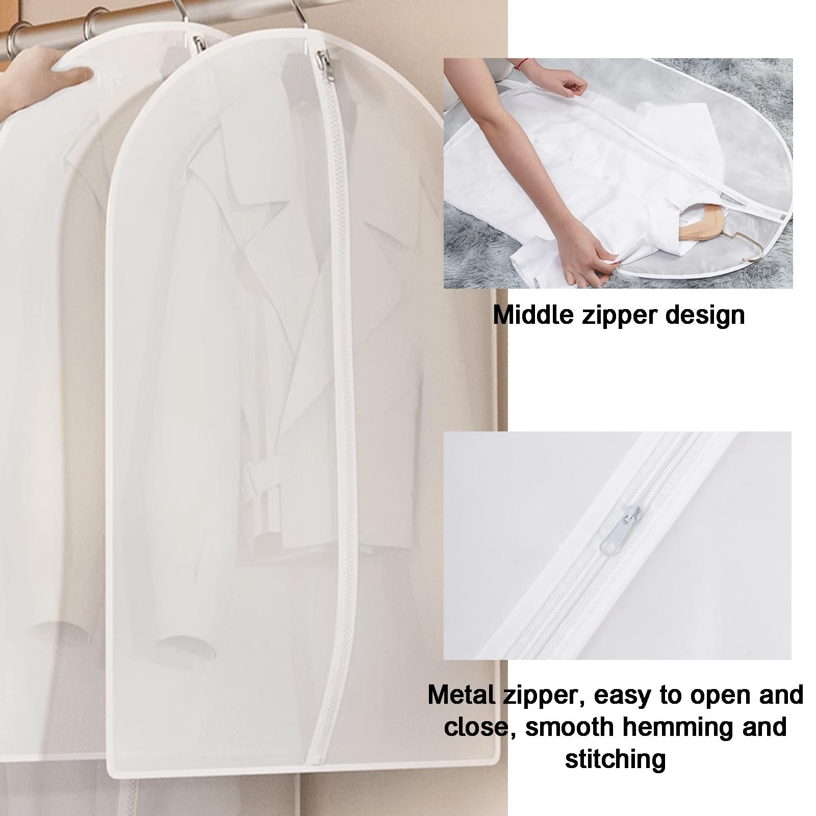 Funda para Colgar Ropa, Transparente, Ideal para Guardar Ropa en Armario y Viajar, Ideal para Camisas y Vestidos (5 Unidades) (100 x 60 cm, 39 x 24 Pulgadas)