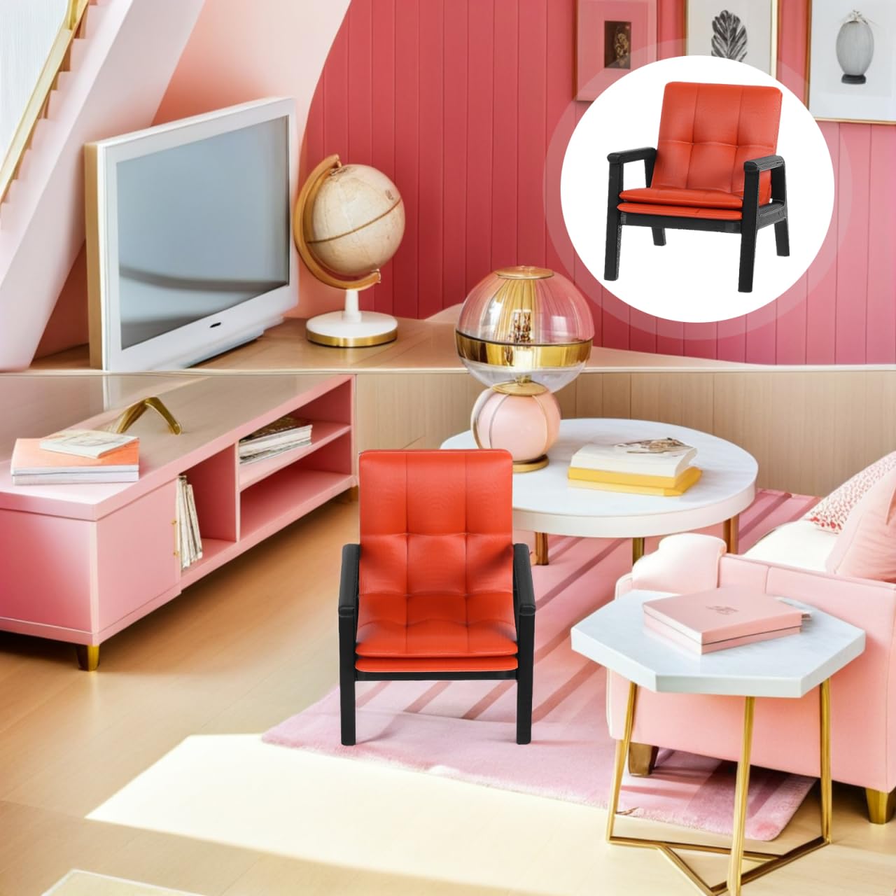 Zerodeko Miniaturowy fotel, pojedyncza sofa, fotel 1:12, miniaturowe meble, akcesoria, meble, dekoracja, urodziny, wesele, przyjęcie