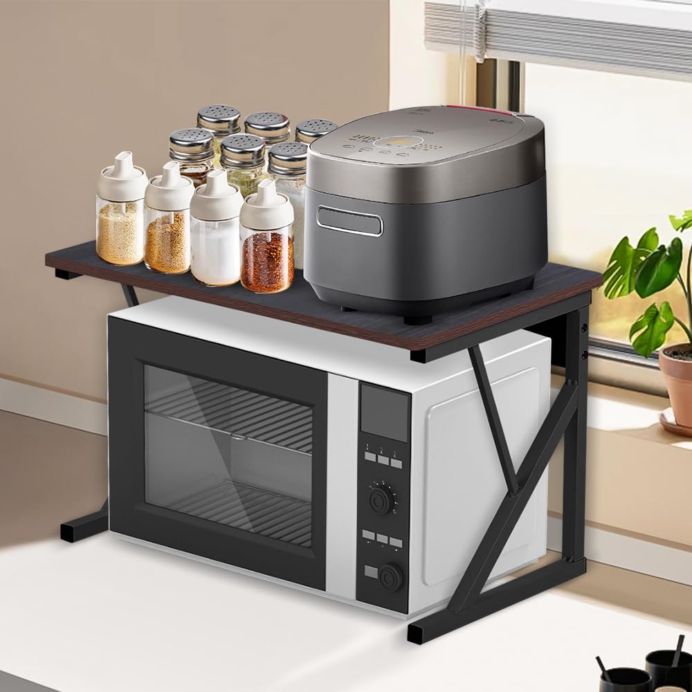 HUOLE Scaffale Cucina Salvaspazio, Espandibile Mensola Microonde, Mobile Cucina Salvaspazio Scaffale a 2 Livelli, adatto per Forni a Microonde, Utensili da Cucina -54 * 35 * 34,5 cm-nero