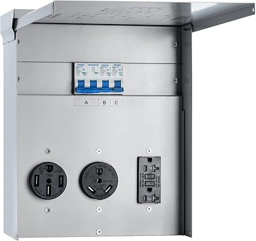 briidea Panel de toma de corriente temporal, salida de panel RV con un receptáculo de 20, 30, 50 amperios instalado, precableado, resistente a la