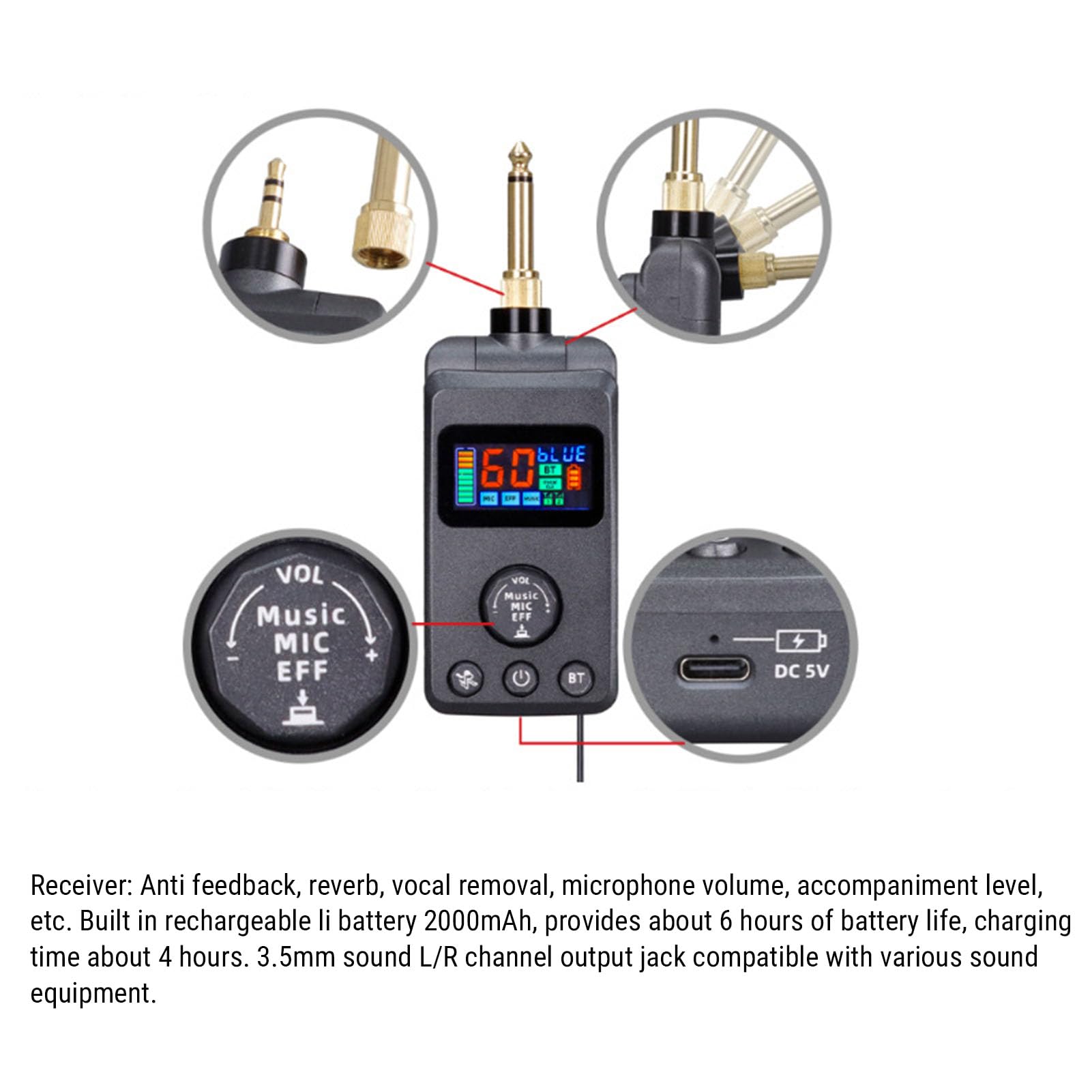 Drahtloses Bluetooth-Handmikrofonsystem |Rückkopplungsunterdrückung und Anti-Nachhall |Wiederaufladbare Karaoke-Mikrofone mit Empfänger für Unterhaltung