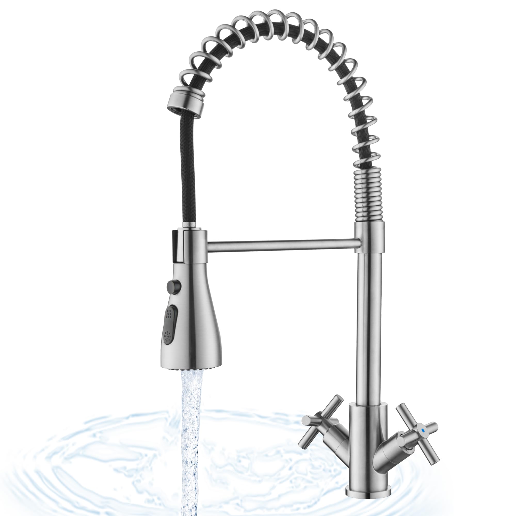 LIWEIKE Monobloc Dual Lever 360 Swivel Kitchen Mixer Taps 1 Hole with Pull Out Sprayer Deck Mount Mono Swan Neck Taps for Kitchen Sink Brushed Nickel