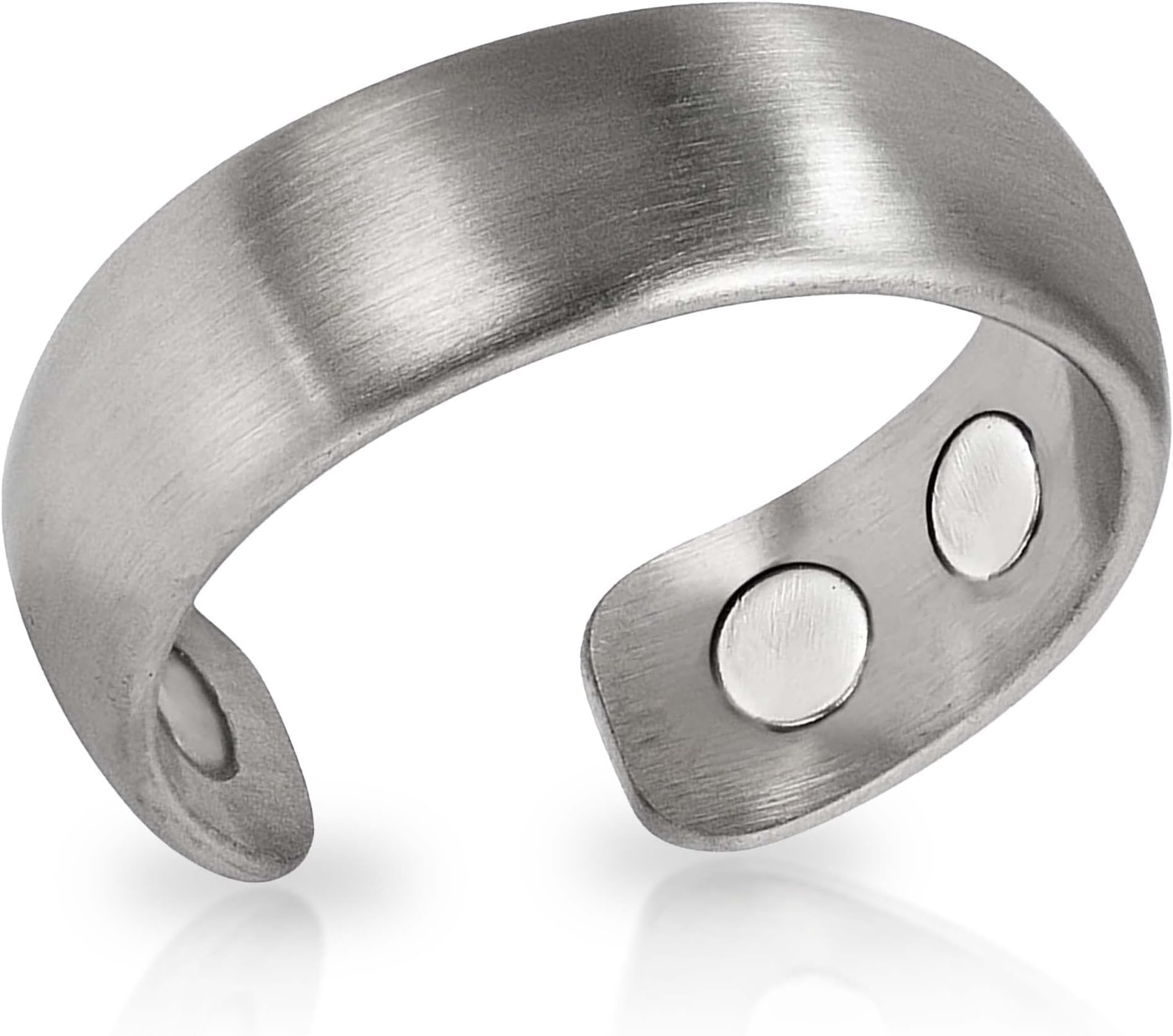 MagnetRX® Magnetic Ring - Elegant Stainless Steel Ring - Magnet Rings for Women & Men (Brushed Silver, Size: 8)