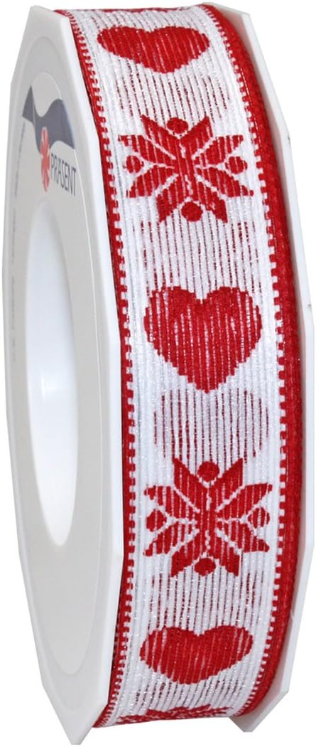 Morex Ribbon 65525/15-600 Polyester Wired Homespun Heart Ribbon, 1-Inch by 16-1/2-Yard, White/Taupe