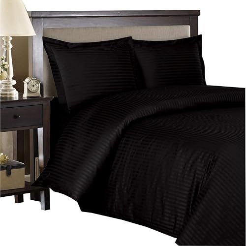 Royal Hotel Bedding Juego de funda de edredón ultra suave, juego de edredón de 3 piezas, sin arrugas, cierre de botones, satén a rayas, fundas de
