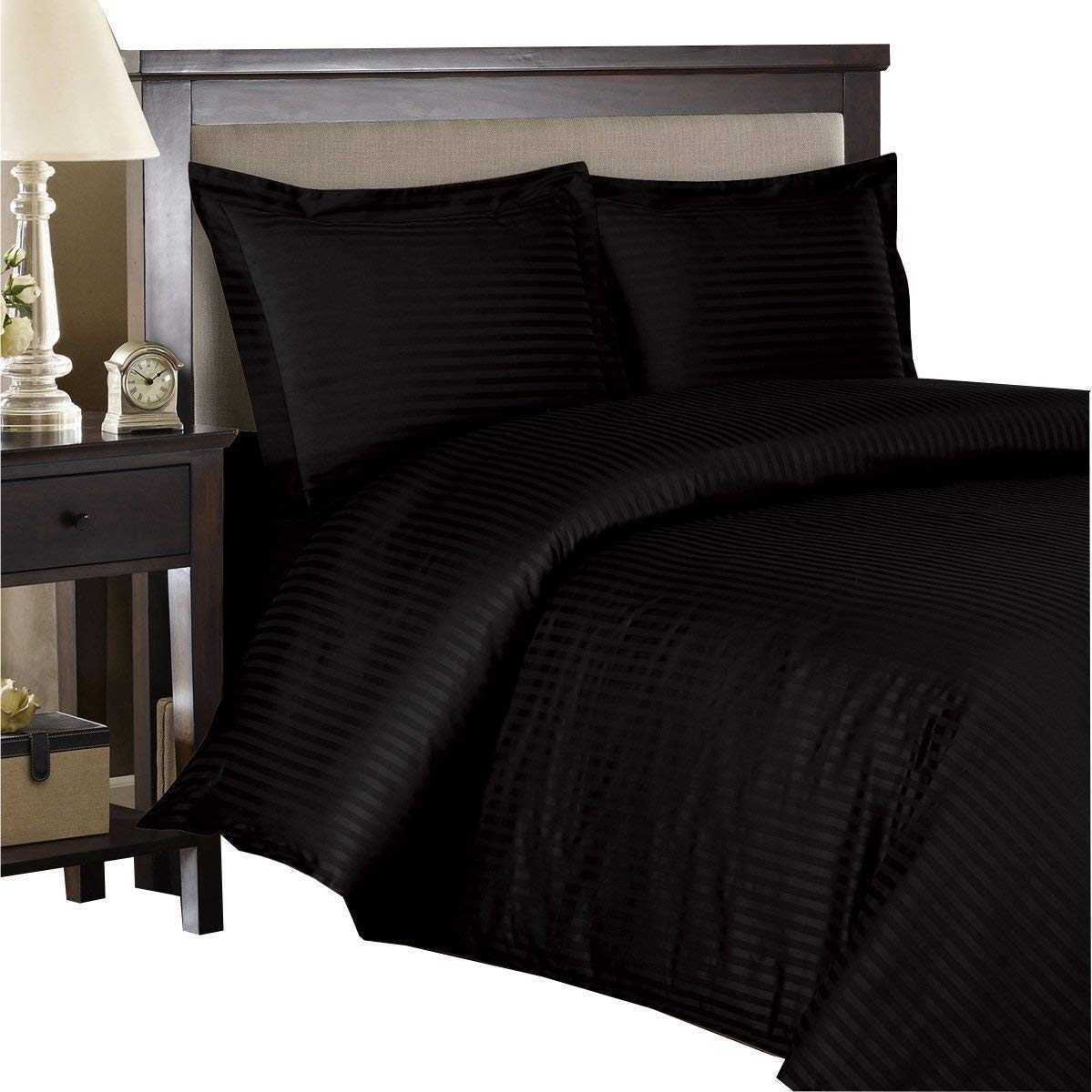 Buy Luxurious 550 Thread Count Organic Cotton 1-PC Duvet Cover with Button Closure, King/Cal-King, Black Stripe