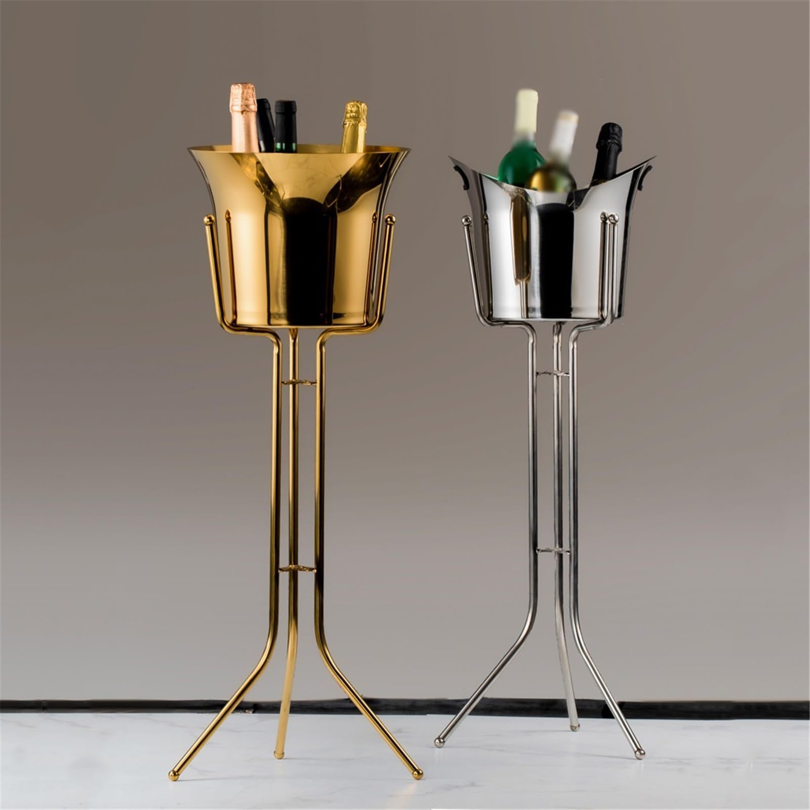 Cubo para Bebidas/Enfriador Cubitera de champán Acero Inoxidable pie, Grande, for Bar y Fiestas Cubo para champán(Silver)