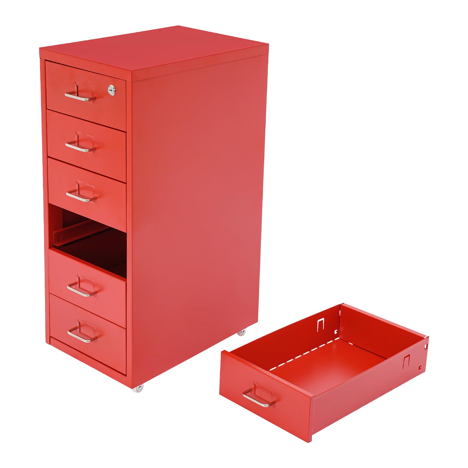 Armadietto mobile verticale a 6 livelli, armadietto portaoggetti per casa e ufficio, con cassetti in metallo, contenitore con ruote, richiudibile, 28 x 41 x 69 cm (rosso)